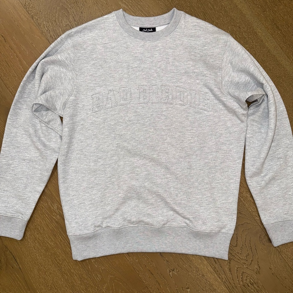 Bad Birdie‎ Light Gray Embossed Logo Crewneck Sweatshirt
